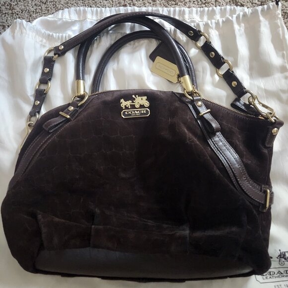 Coach Brown Suede slouchy hard bottom shoulder bag with top handles - Picture 1 of 7